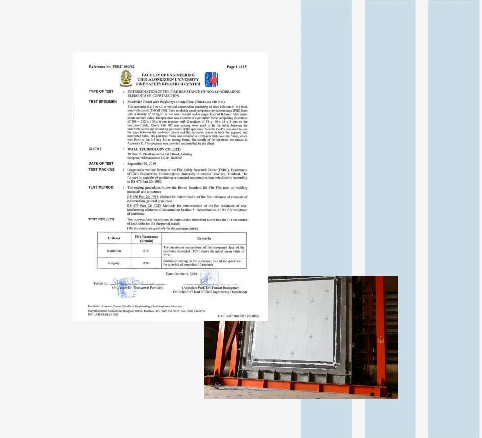 BS-476 Certificate PIR FIWall i370 Thickness 100 mm.